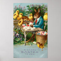 Häschen, das Ostereier malt Plakatdruck