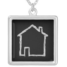Haus-Skizze. Grau und Schwarzes Amulett