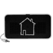 Haus-Skizze. Grau und Schwarzes Mobile Lautsprecher