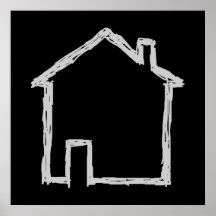 Haus-Skizze. Grau und Schwarzes Plakatdruck