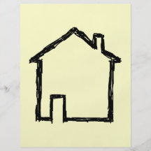 Haus-Skizze. Schwarzes und Creme Bedruckte Flyer