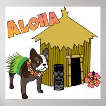 Hawaiische französische Bulldogge Hula Tiki Plakat