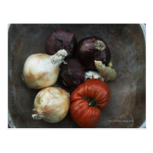 Heirloomtomate, gelbe Zwiebel, rote Zwiebel, Ingwe Postkarten