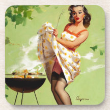 Heiße Grill-Zeit - Retro Pin herauf Mädchen Getränk Untersetzer