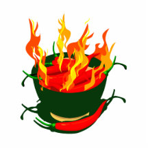 Heiße Paprikaschoten in den grünen Schalenflammen Fotostatuen