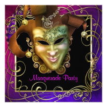 Heißes Rosa-lila Goldmaskerade-Party Einladungen