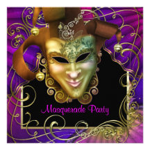 Heißes Rosa-lila Goldmaskerade-Party Einladungen