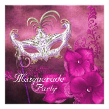 Heißes Rosa-Maskerade-Party Einladungen Burgunders
