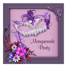 Heißes Rosa-pinkfarbenes lila Maskerade-Party Individuelle Einladung