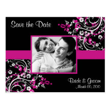 Heißes Rosa-und Schwarz-Save the Date Foto-Postkar
