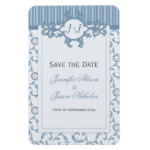 Hellblaue Streifen u. Damast-Save the Date Magnet