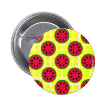 Helle Sommer-Picknick-Wassermelonen auf gelben Qua Anstecknadelbutton