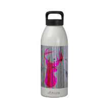 Heller rosa Hipster-Vintages Rotwild-Kopf-Grauholz Wiederverwendbare Wasserflasche