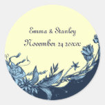 Hellgelbe Blumenhochzeit der Vintagen blauen Blume Runder Sticker