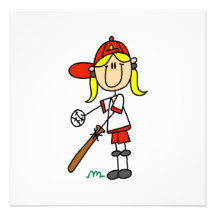 Herauf an Schläger-Mädchen-Strichmännchen-Baseball Individuelle Einladungskarte