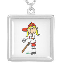 Herauf an Schläger-Mädchen-Strichmännchen-Baseball Amulett