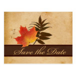 Herbst-Blätter auf gealterter Papier-Save the Date Postkarte