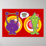Herr Purple u. Fräulein Green Cute Cartoon Charact Plakat