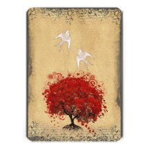 Herz-Blatt-laden rote Baum-Tauben-Liebe-Vogel-Hoch Individuelle Einladungskarte