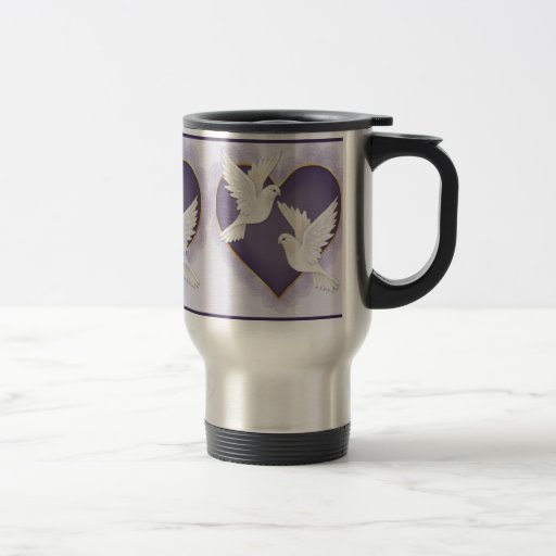 Herz und Tauben - lila Kaffee Tasse
