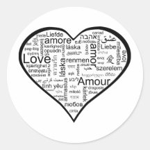 Herz voll der Liebe in den verschiedenen Sprachen Runde Aufkleber