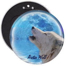 Heulenarktischer Wolf u. Mond-Tier-Knopf Buttons