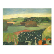 Heuschober in Bretagne, Kartoffel-Feld; Paul Gaugu Postkarten