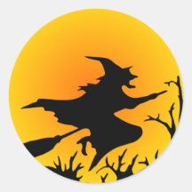 Hexe auf Besen Runde Sticker
