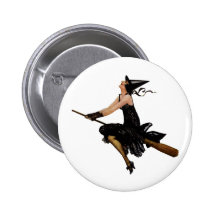 Hexe geht, auf einen Broomstick zu fliegen Button