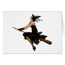 Hexe geht, auf einen Broomstick zu fliegen Grußkarte