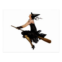 Hexe geht, auf einen Broomstick zu fliegen Postkarte