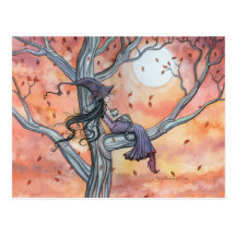 Hexe-Katzen-Halloween-Postkarte durch Molly Harris