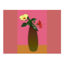 Hibiskus-Blumen in einer Vasen-Digital-Kunst Postkarte