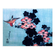 Hibiskus und Spatz, Hokusai Postkarte