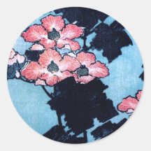 Hibiskus und Spatz, Hokusai Runde Aufkleber