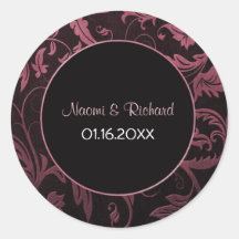 Himbeerrosa und schwarzes Damast-Hochzeits-Siegel Sticker
