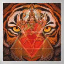 Hindische Göttin Durga und Tiger-Kunst-Plakat