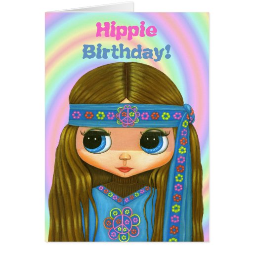 HippieGeburtstag! Niedliche blaue HippieMädchen Grußkarten Zazzle