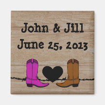 His And Her Cowboy Boots Wedding Favor Magnet