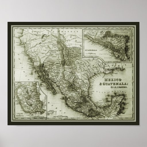 Historisches Plakat der Karte Mexiko und Guatemala