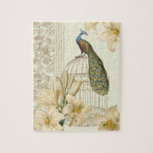 Hoch entwickelte Vintage Pfau- u. Käfig-Lilienpuzz