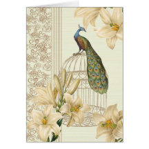 Hoch entwickelter Vintager Pfau u. Käfig-Lilie Grußkarten