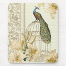 Hoch entwickelter Vintager Pfau u. Käfig-Lilie Mauspads