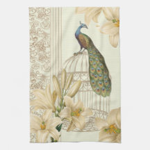 Hoch entwickeltes Vintages Pfau-Käfig-Lilien-Tuch Küchenhandtücher