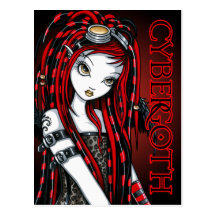 Hochrote Tätowierung Cybergoth Engels-Postkarte