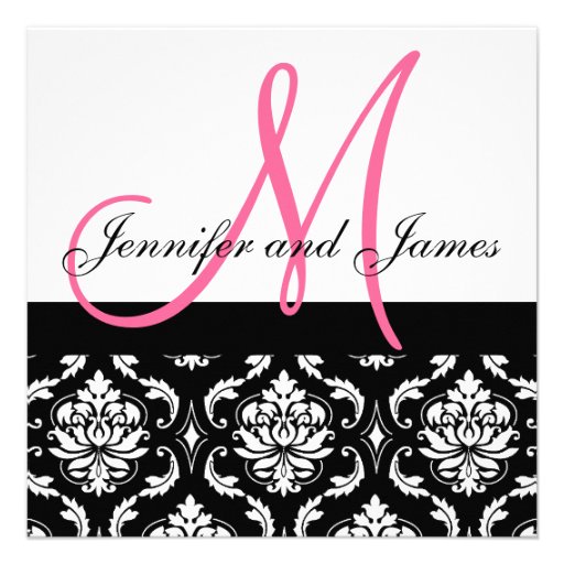 Hochzeits-Einladungs-Monogramm nennt Pink-Damast
