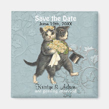 Hochzeits-Katzen-Save the Date Magneten - Aqua