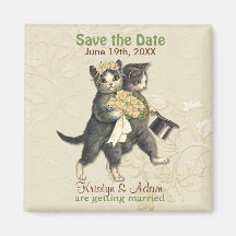 Hochzeits-Katzen-Save the Date Magneten - Elfenbei