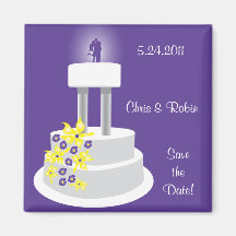 Hochzeits-Kuchen-lila Deckel-Save the Date Magnet Kühlschrankmagnete