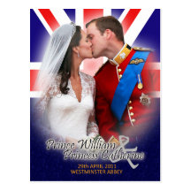 Hochzeits-Kuss-Postkarte Williams u. Kate königlic